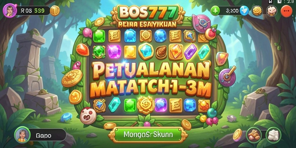 Tampilan gameplay BOS777 dengan banyak elemen warna-warni.