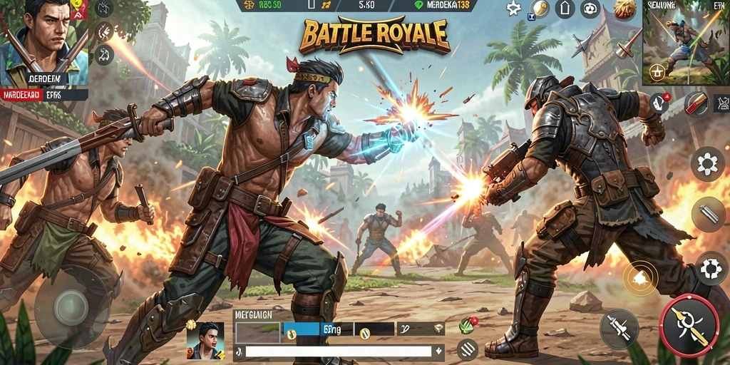 Tangkapan layar gameplay pertarungan seru dalam MERDEKA138.