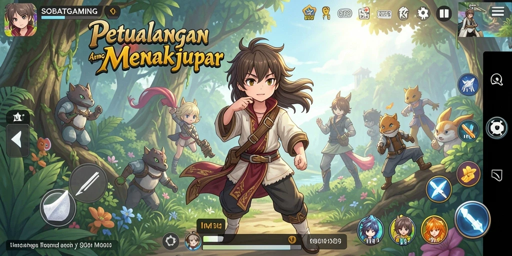Tampilan gameplay SOBATGAMING dengan karakter anime yang dinamis.